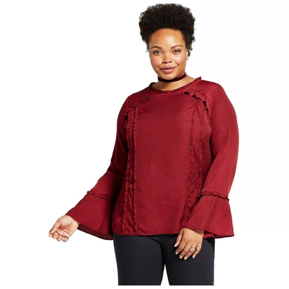 Ava & Viv ruffle trimmed long sleeve top 2X